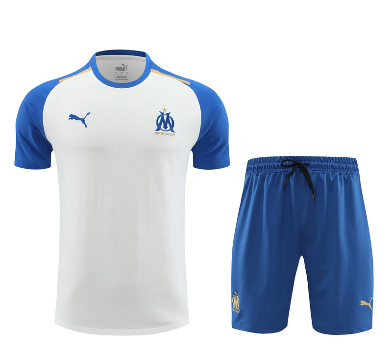 AAA Quality Marseilles 24/25 White/Blue Training Kit Jerseys